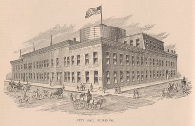 Edificio del Ayuntamiento, ilustración de la Historia de Chicago vol. 2 por Alfred Theodore Andreas, publicado en 1885 de American School